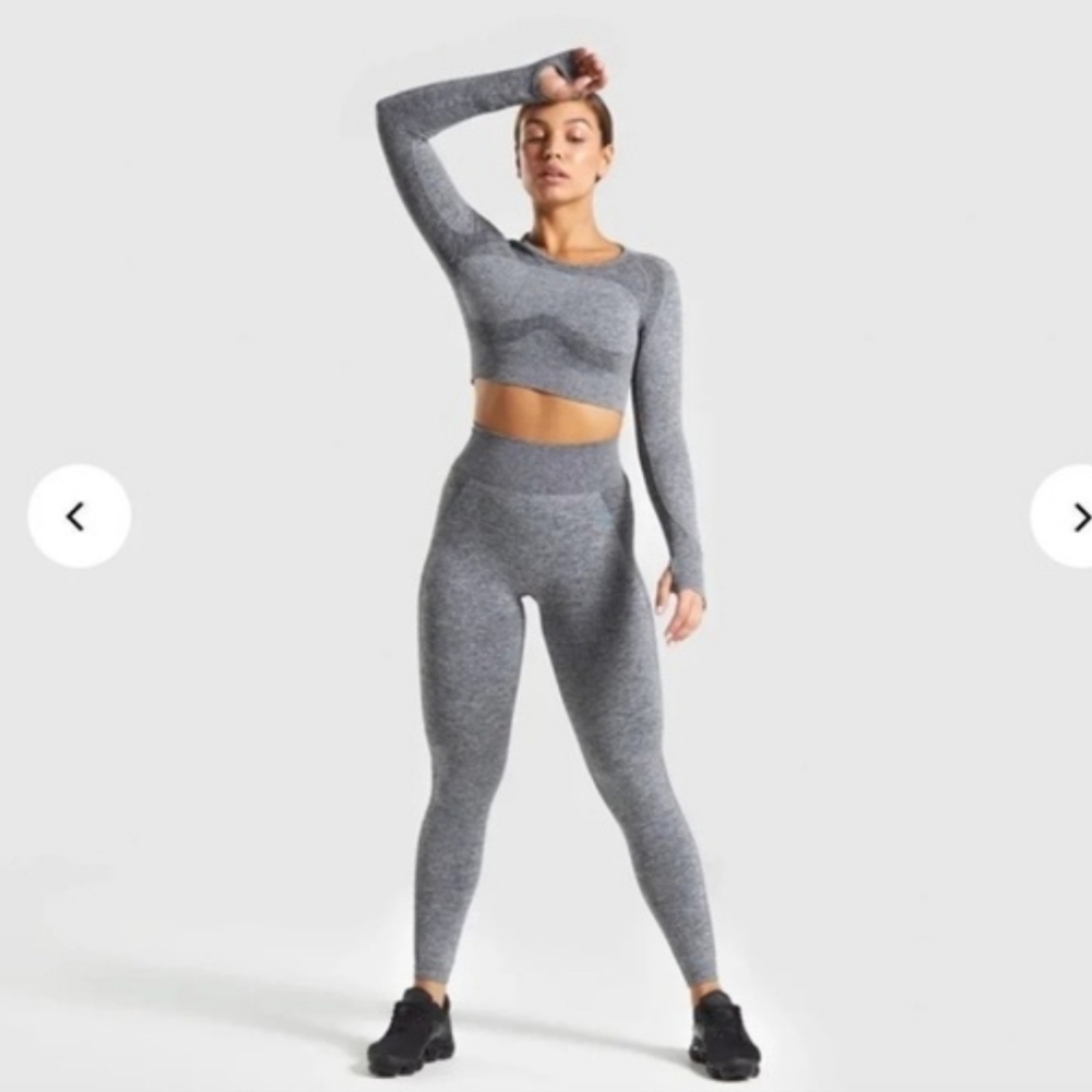 Gymshark 2 Piece Set Flex Sport Long Sleeve Crop Top + High Waist Leggings Small